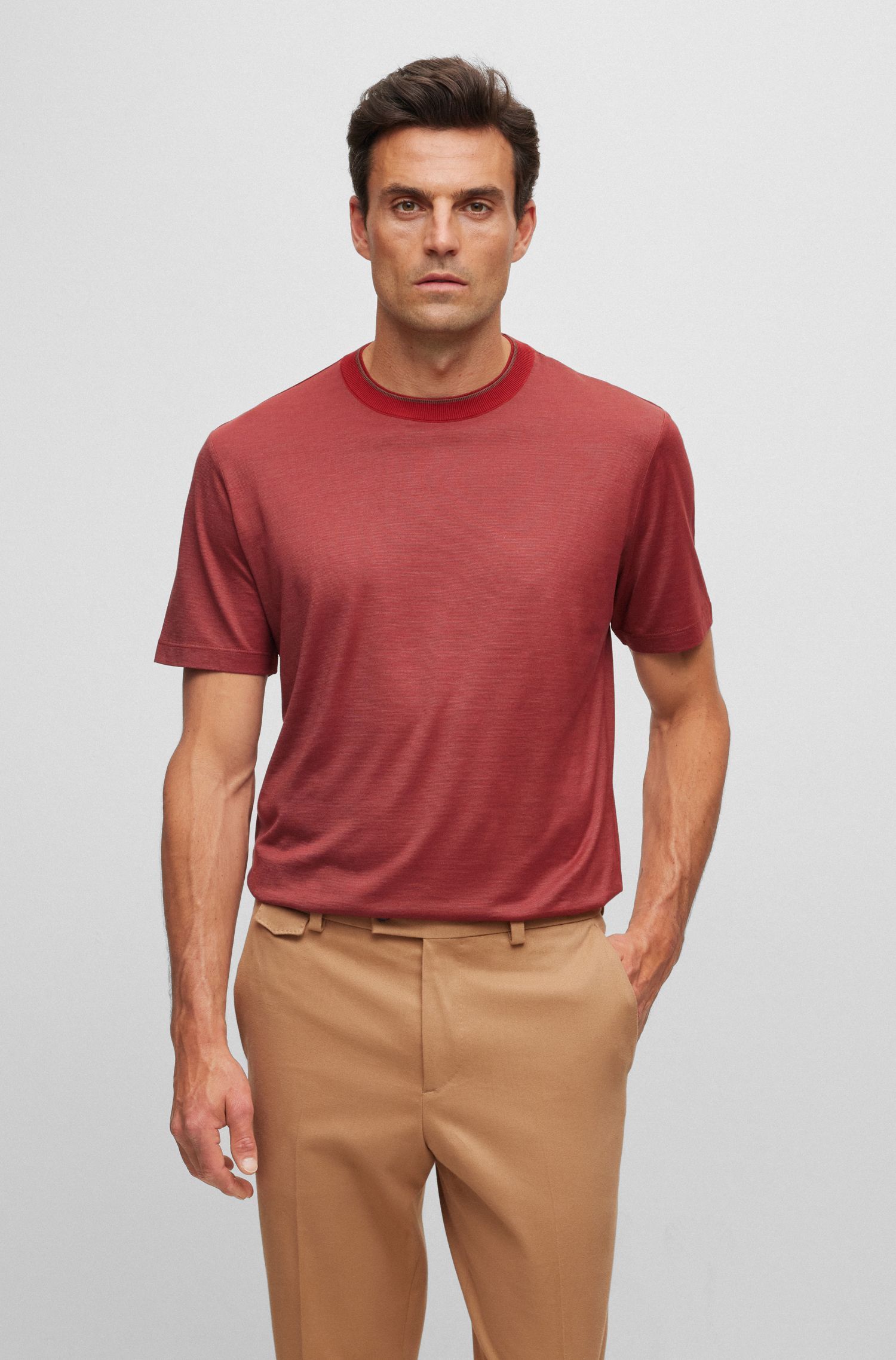 BOSS - Áo thun cotton lụa