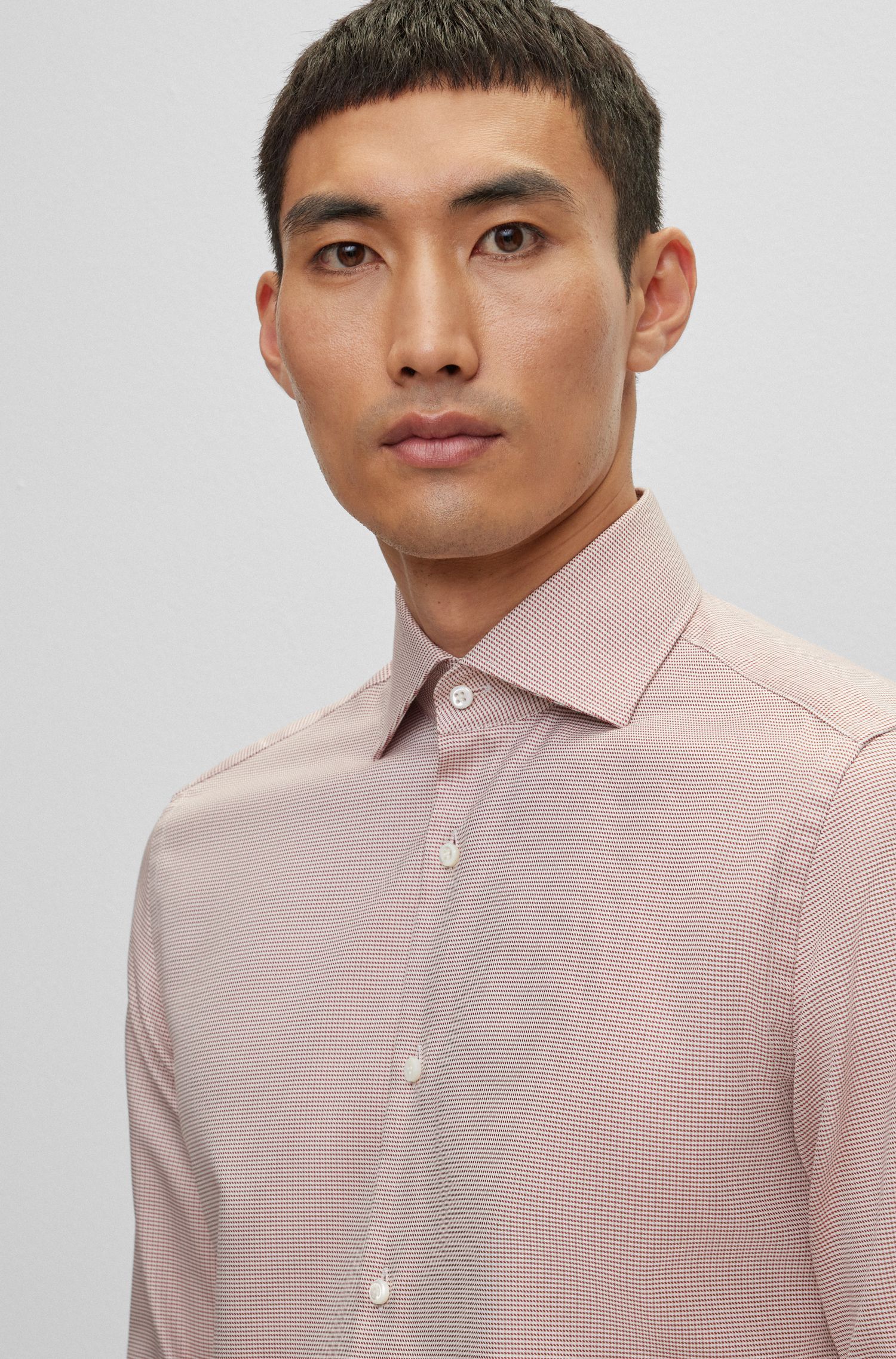 BOSS - Áo sơ mi ôm dáng chất liệu cotton dobby (
