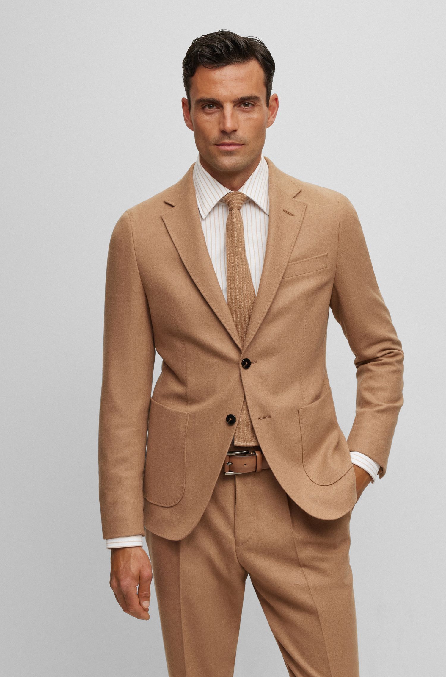 BOSS - Sơ mi dáng vải chéo cotton sọc