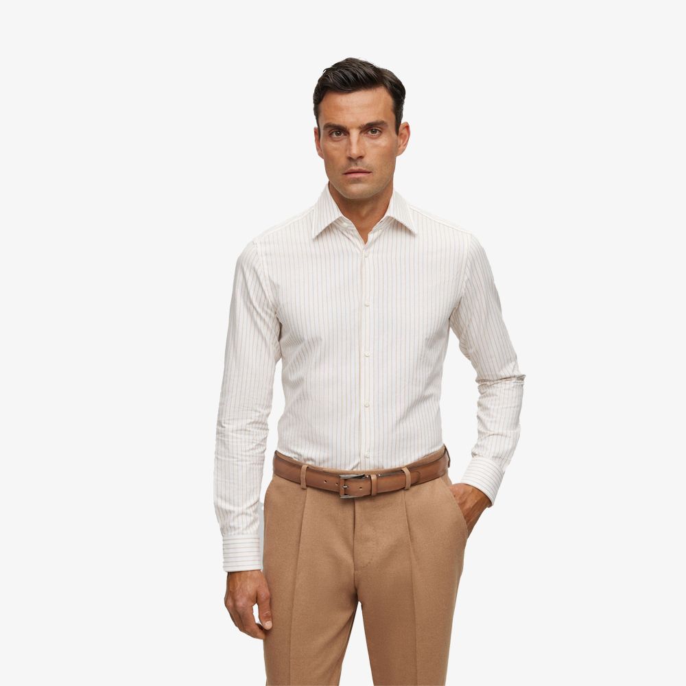 BOSS - Sơ mi dáng vải chéo cotton sọc