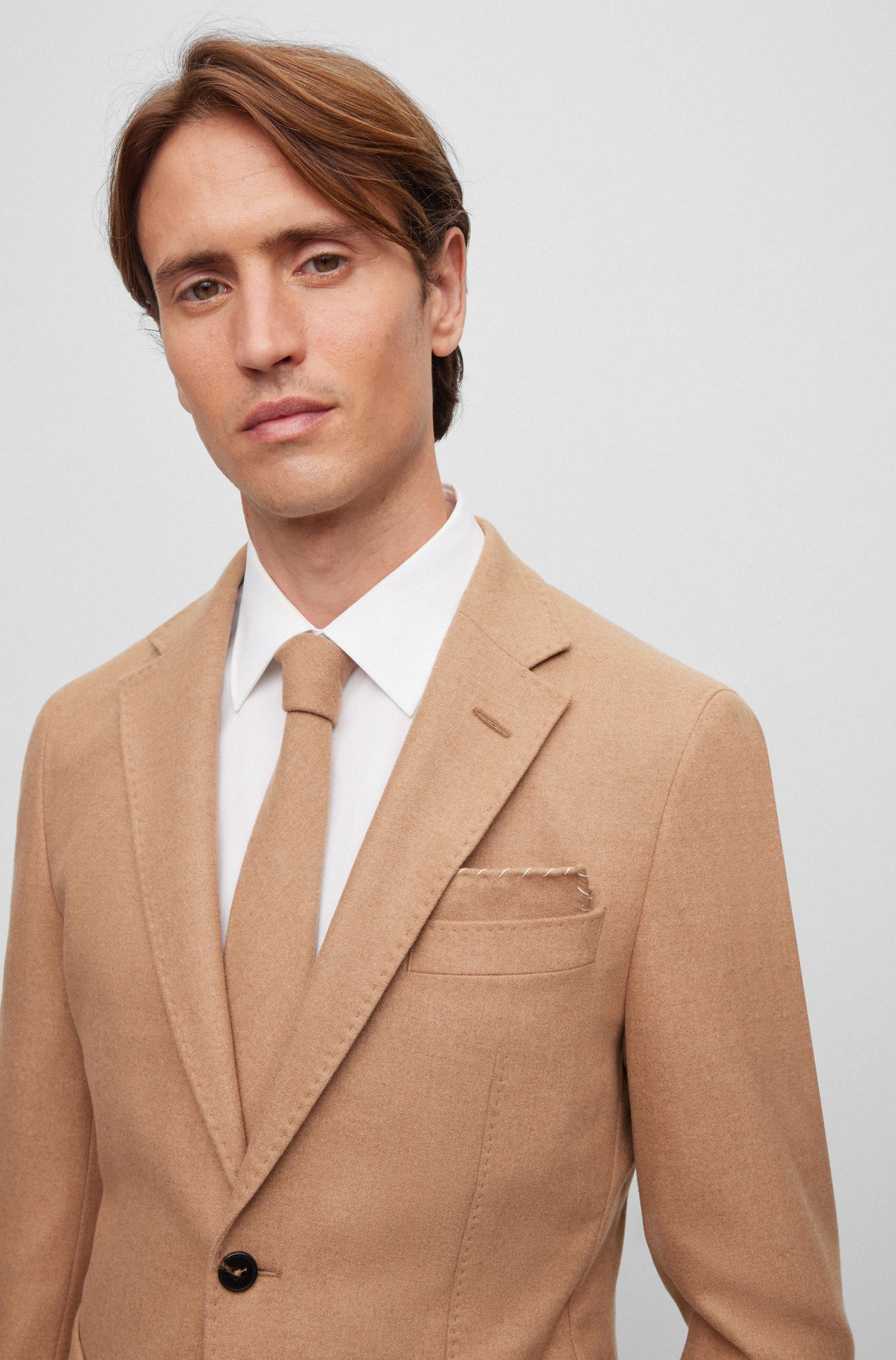 BOSS - Túi vuông vải jacquard lông lạc đà co giãn
