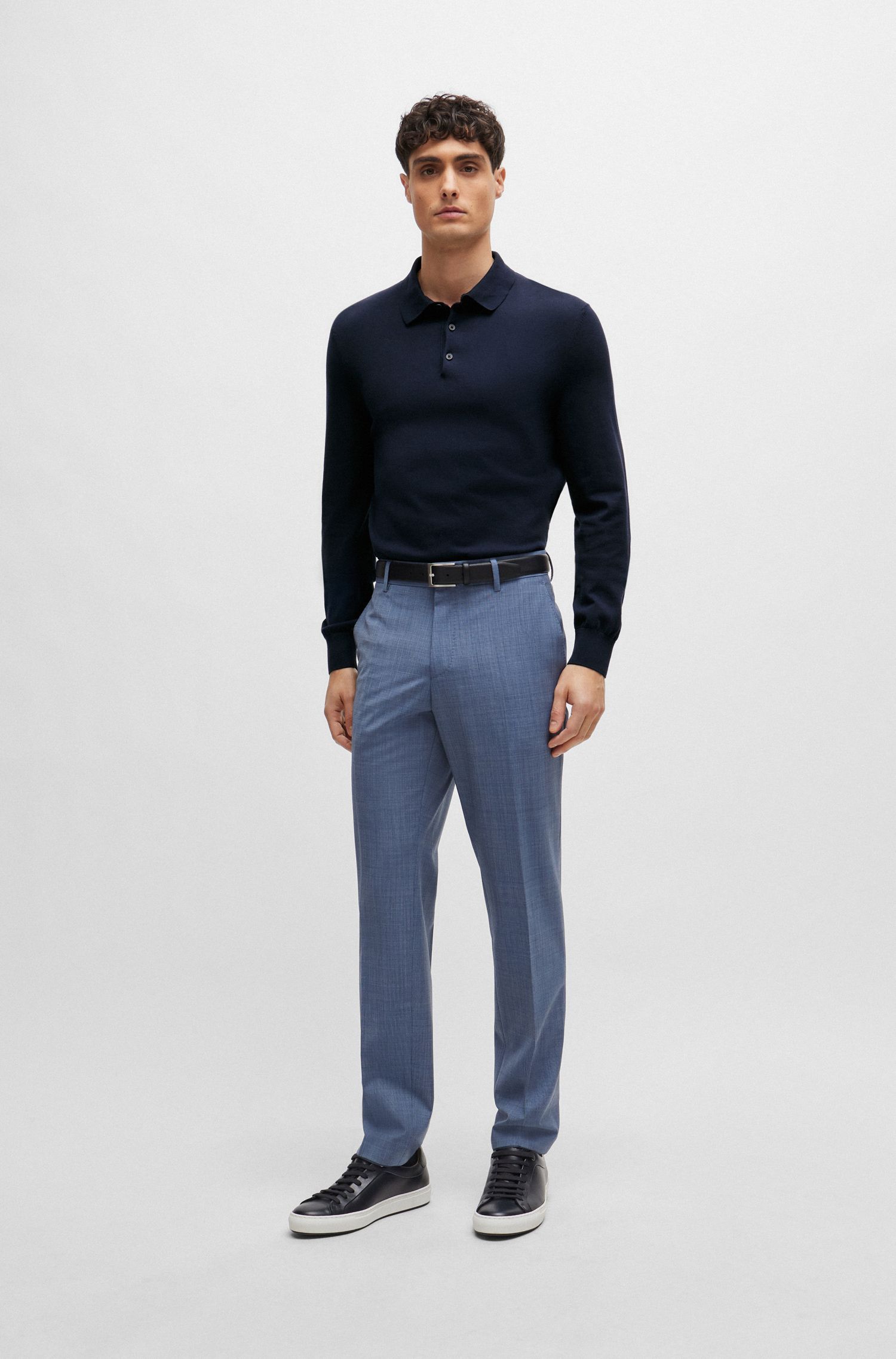 BOSS - Áo polo sweater dáng regular-fit vải cotton jersey