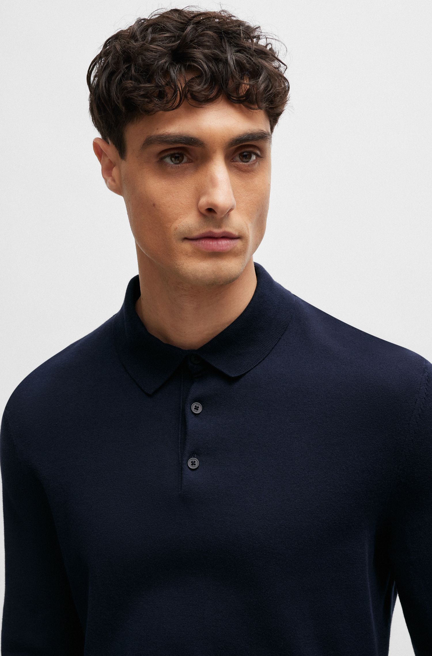 BOSS - Áo polo sweater dáng regular-fit vải cotton jersey