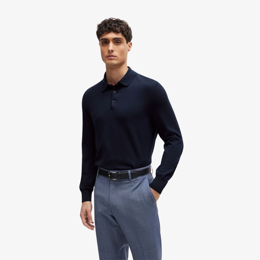 BOSS - Áo polo sweater dáng regular-fit vải cotton jersey