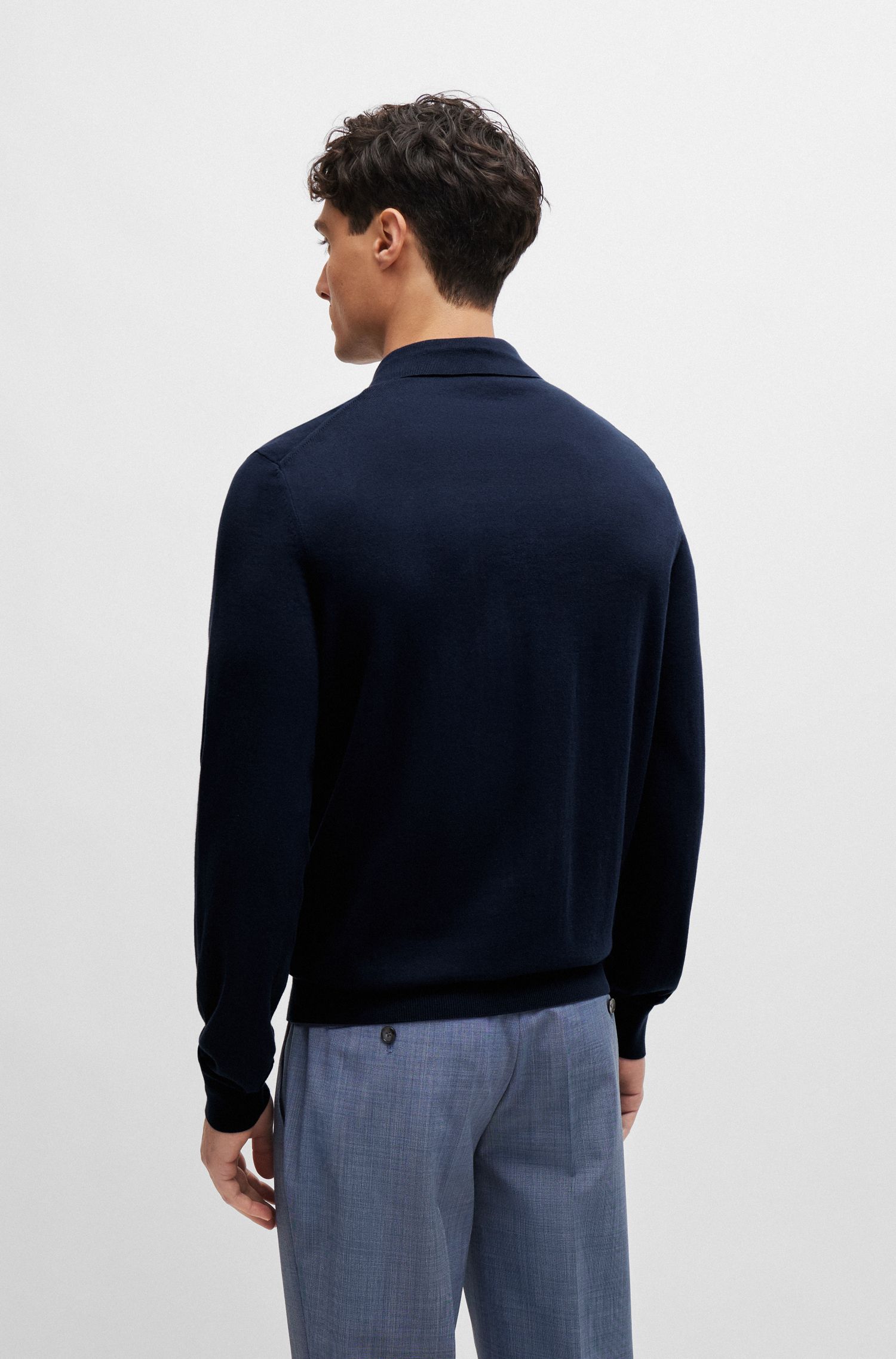 BOSS - Áo polo sweater dáng regular-fit vải cotton jersey