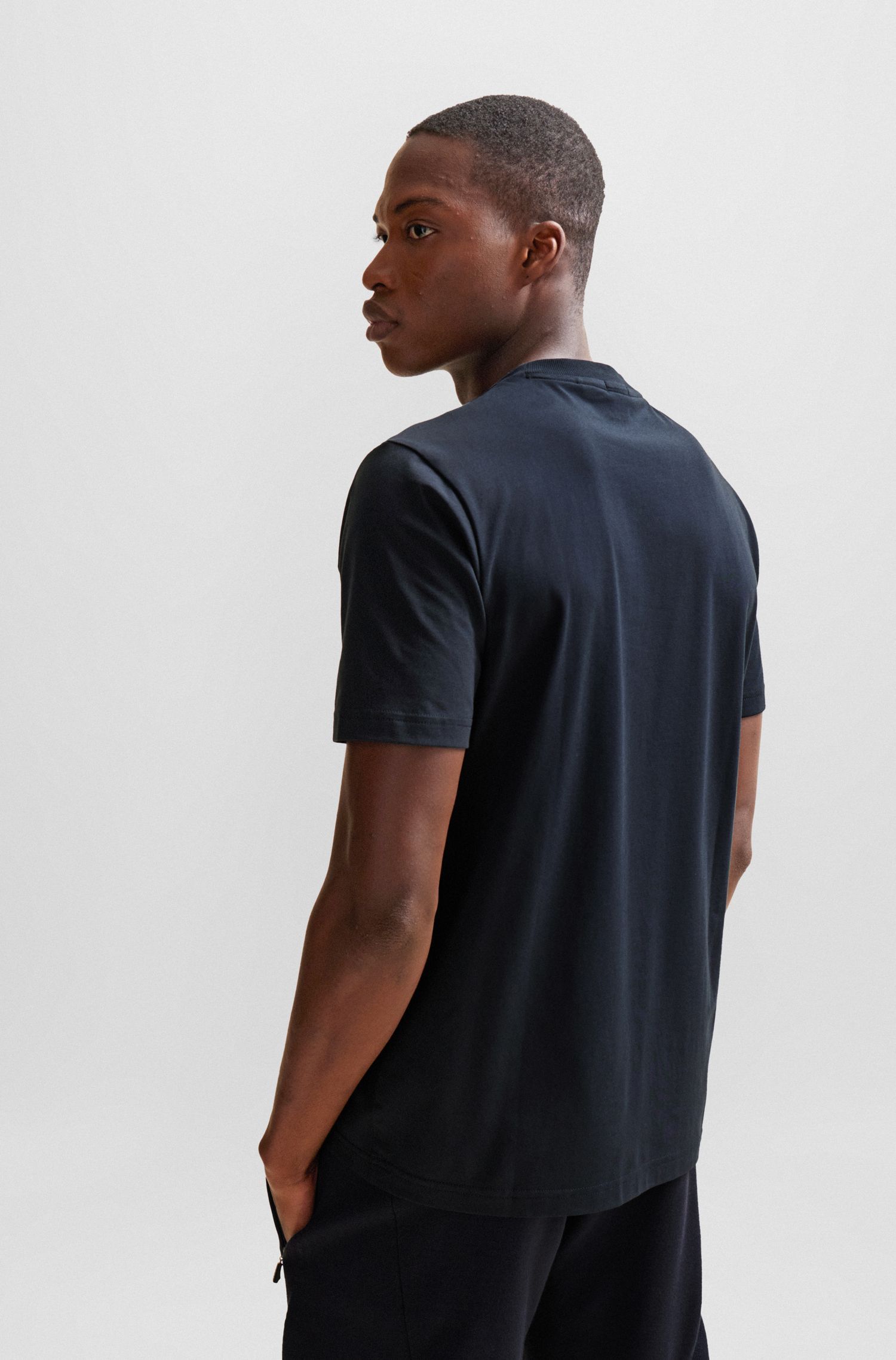 BOSS - Áo thun dáng regular fit vải cotton với hoạ tiết theo mùa