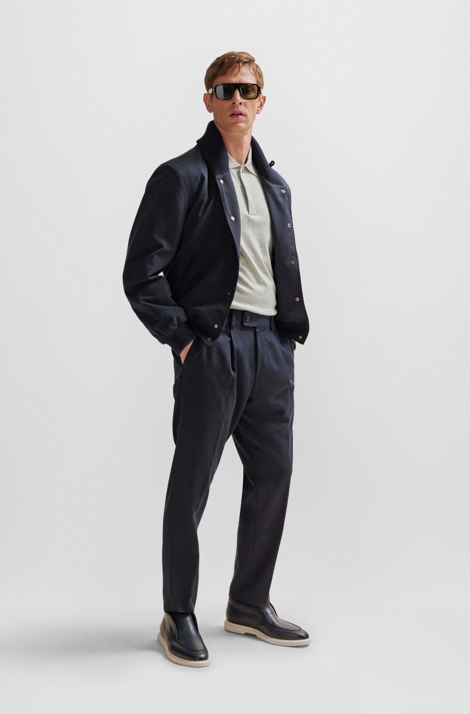BOSS - Áo polo lụa màu be cho nam