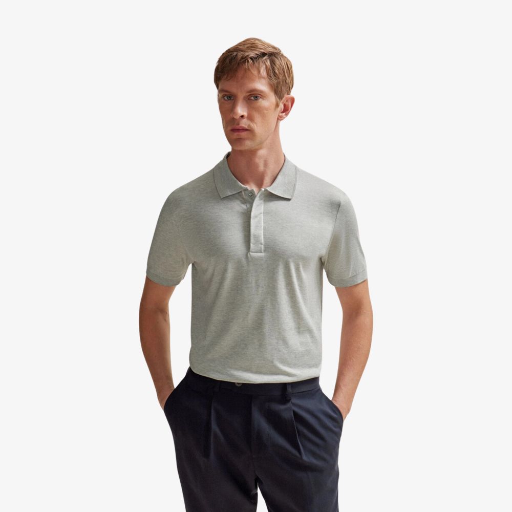 BOSS - Áo polo lụa màu be cho nam