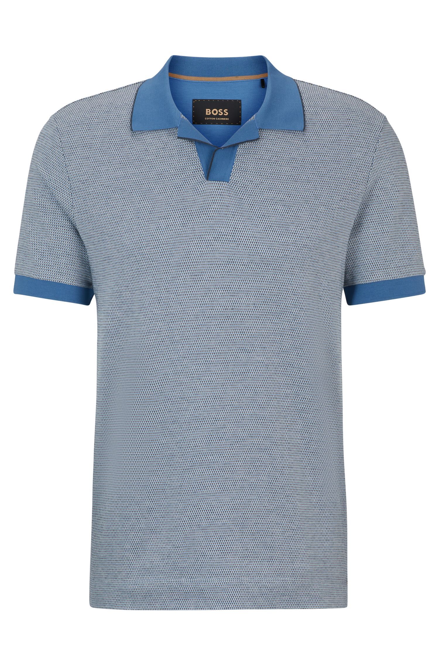 BOSS - Áo polo cổ hở bằng cotton và cashmere