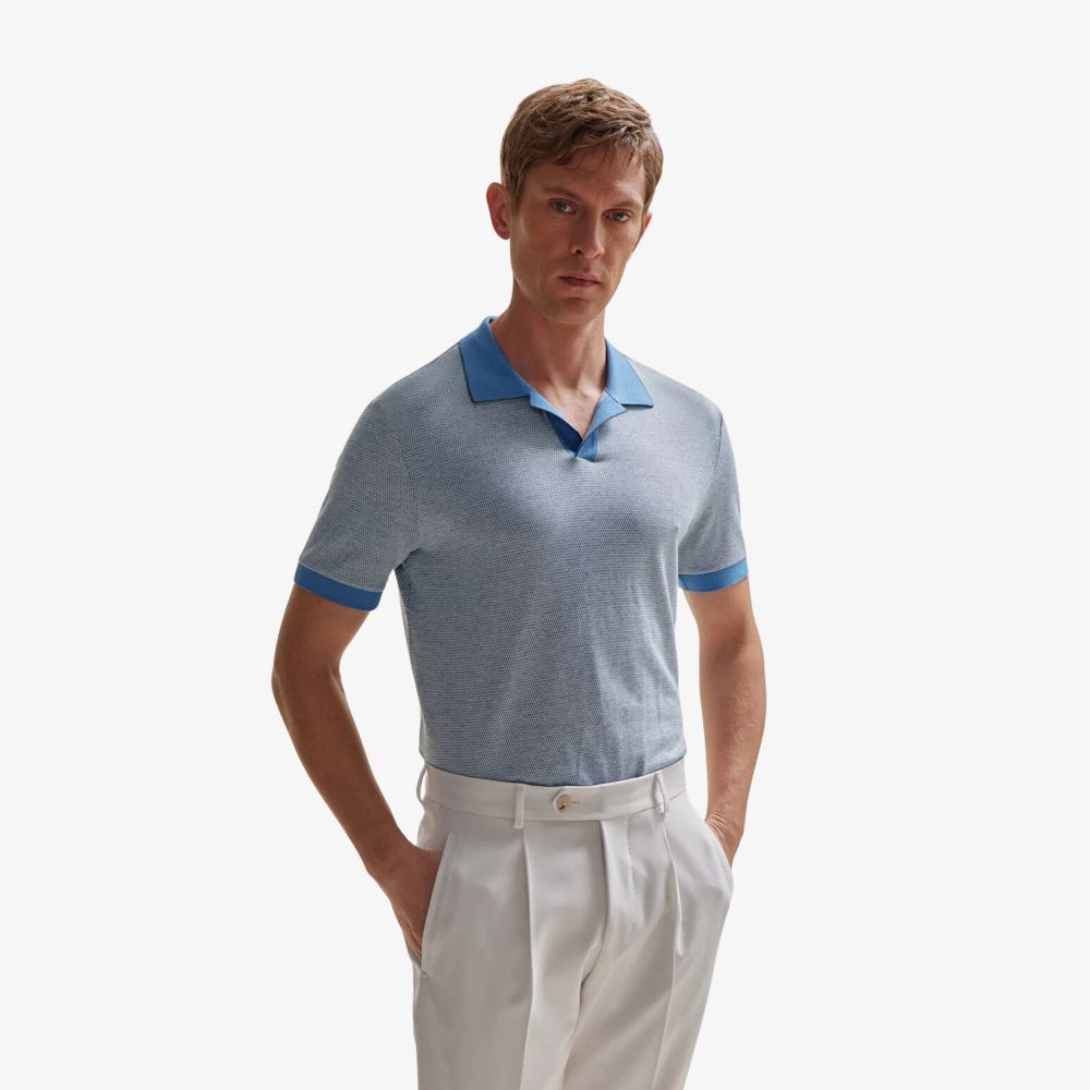 BOSS - Áo polo cổ hở bằng cotton và cashmere