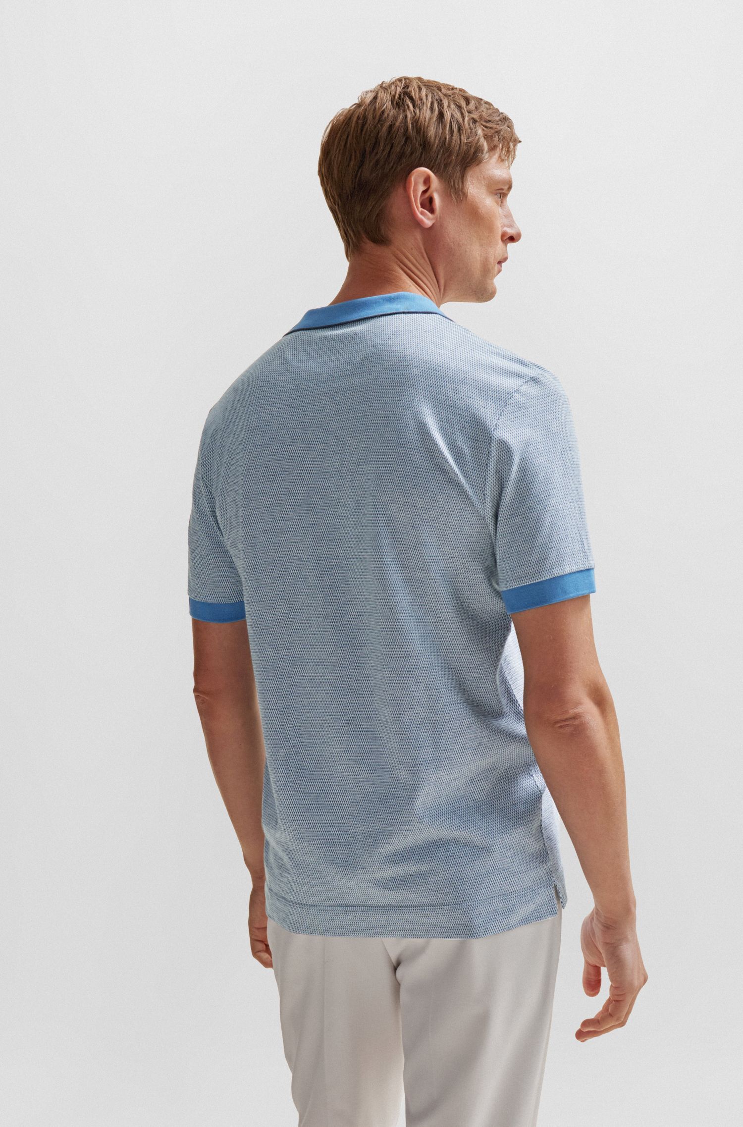 BOSS - Áo polo cổ hở bằng cotton và cashmere