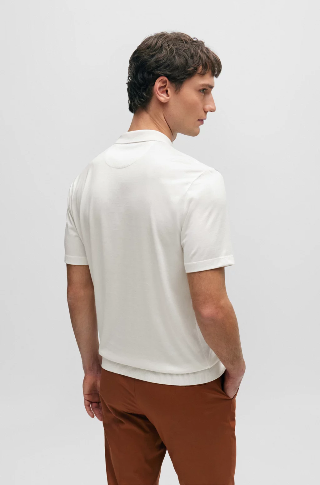 Áo polo cổ khóa kéo từ cotton và lụa