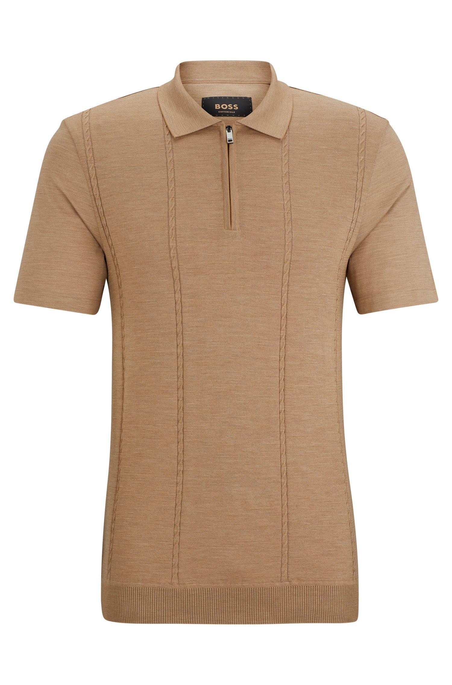 BOSS - Áo polo cổ khóa kéo từ cotton và lụa