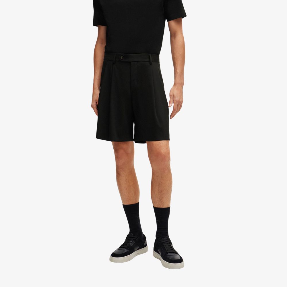 BOSS - Quần short dáng relaxed len nguyên chất co giãn