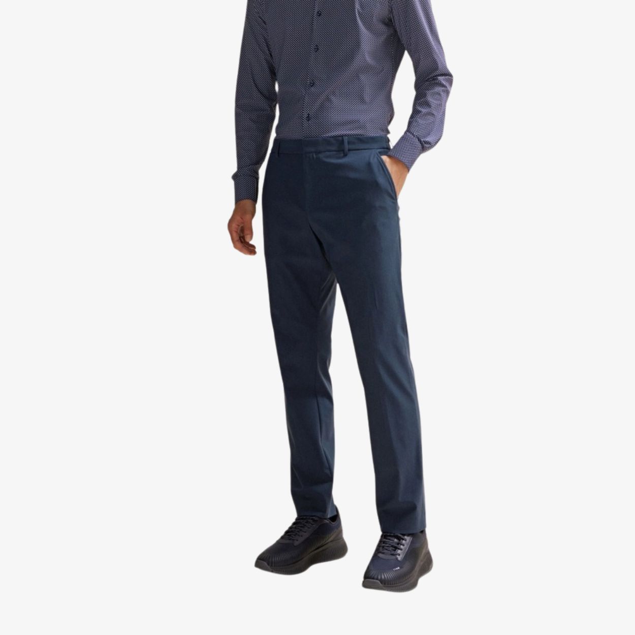 BOSS - Quần âu dáng ôm slim fit vải jersey co giãn họa tiết nhỏ