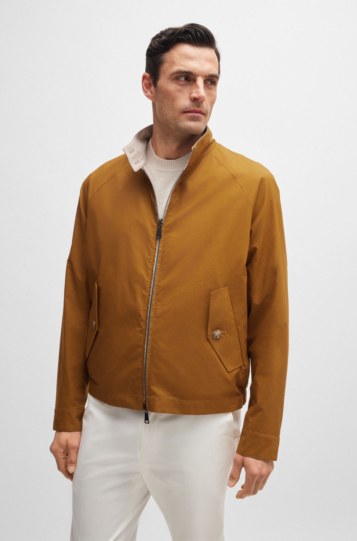 BOSS - Áo khoác Harrington hai mặt len và lụa nguyên chất