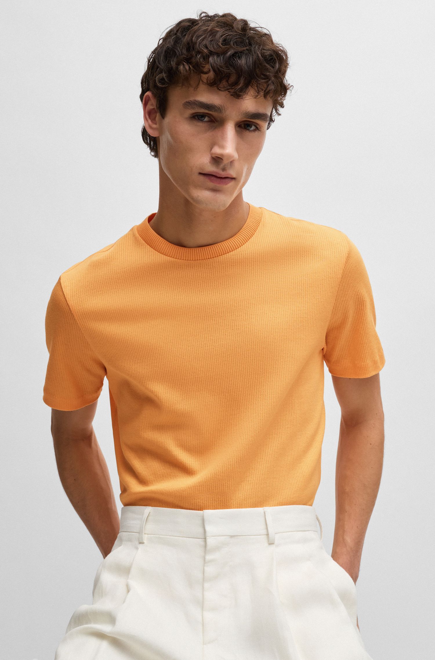 BOSS - Áo thun vừa vặn vải cotton được đánh bóng