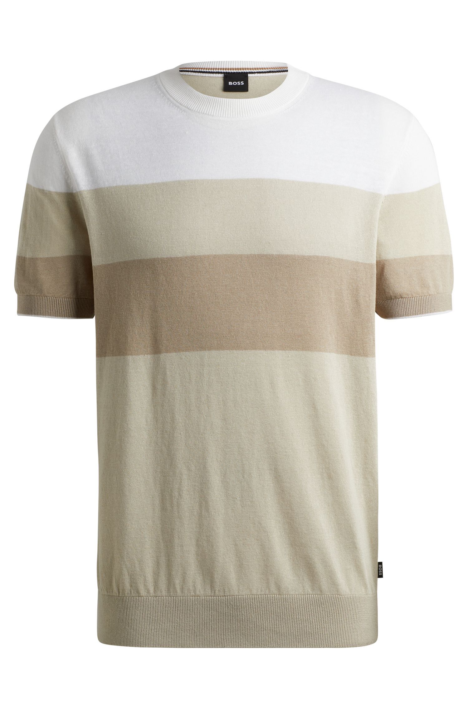 BOSS - Áo thun dệt kim dáng regular fit vải pha linen