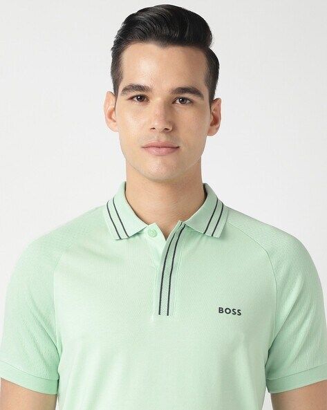 BOSS - Áo polo dáng ôm slim fit vải stretch cotton có logo