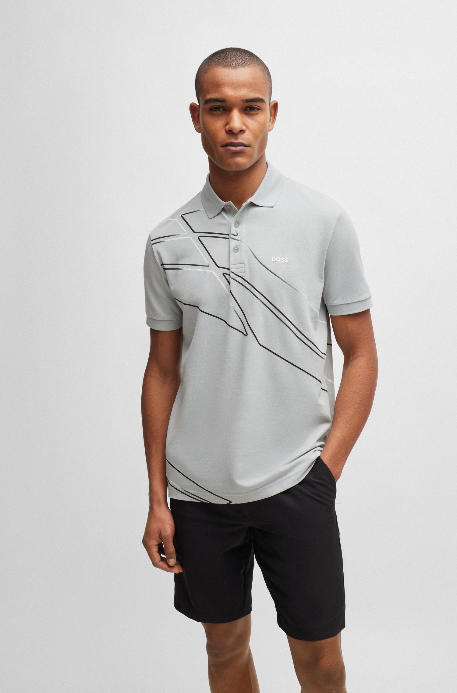 Áo polo cotton pha co giãn với họa tiết mùa