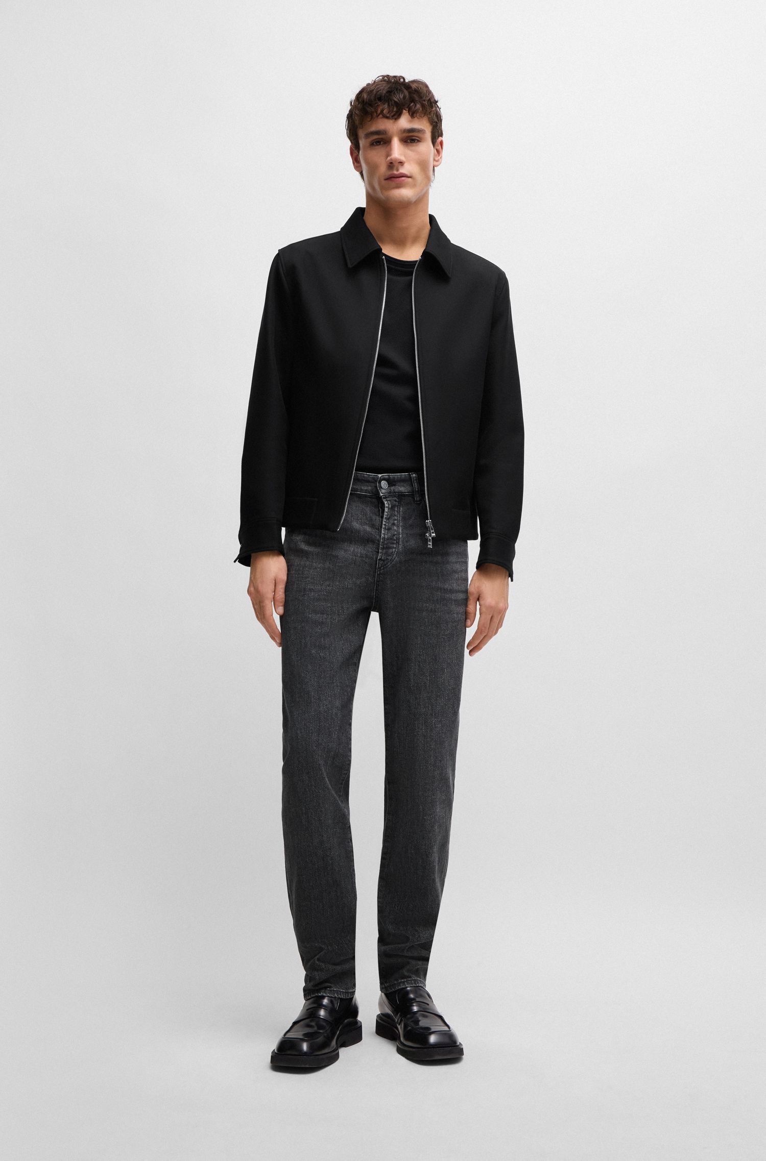 BOSS - Quần jean vừa vặn vải denim co giãn cơ học màu xám