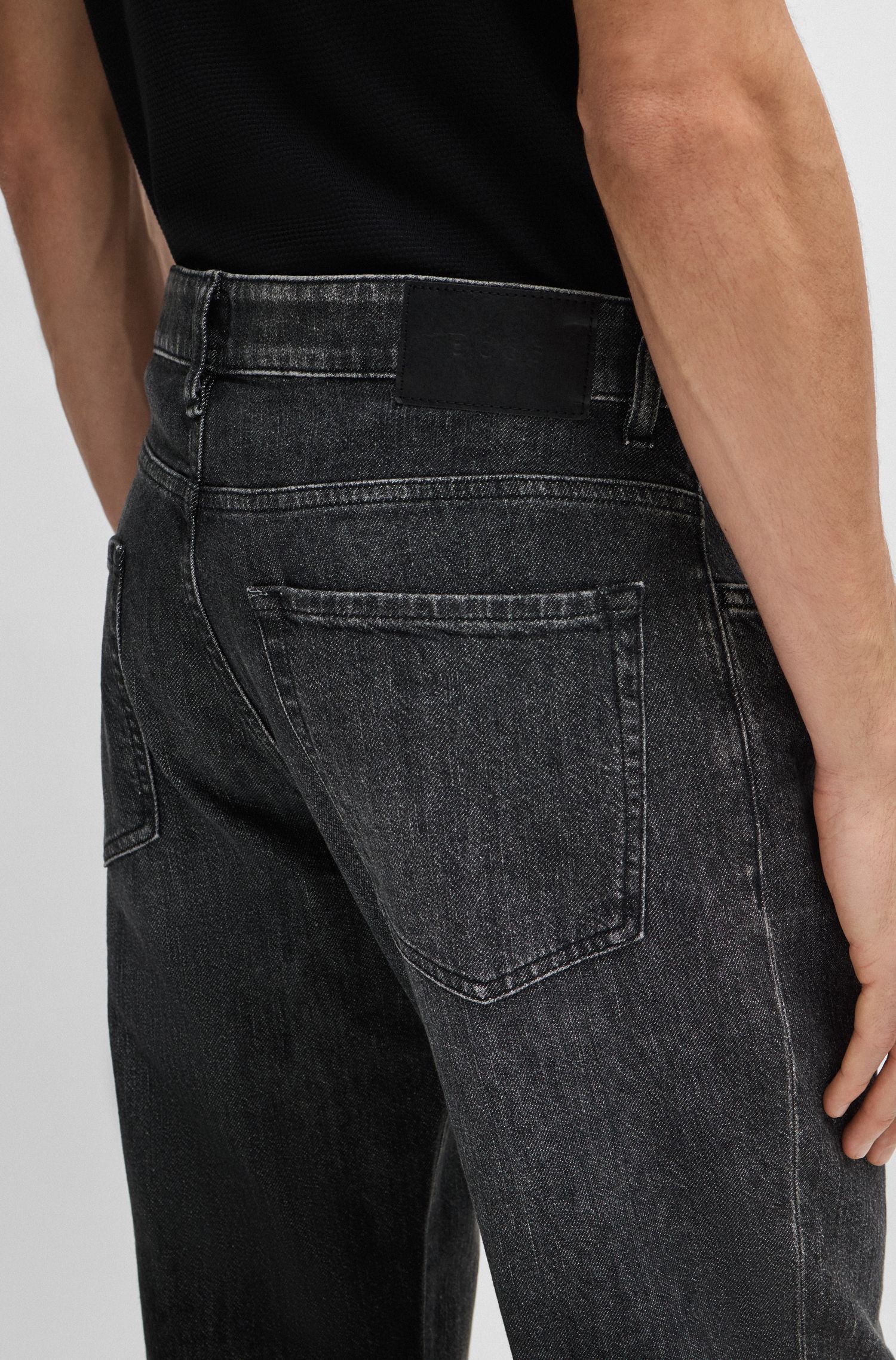BOSS - Quần jean vừa vặn vải denim co giãn cơ học màu xám
