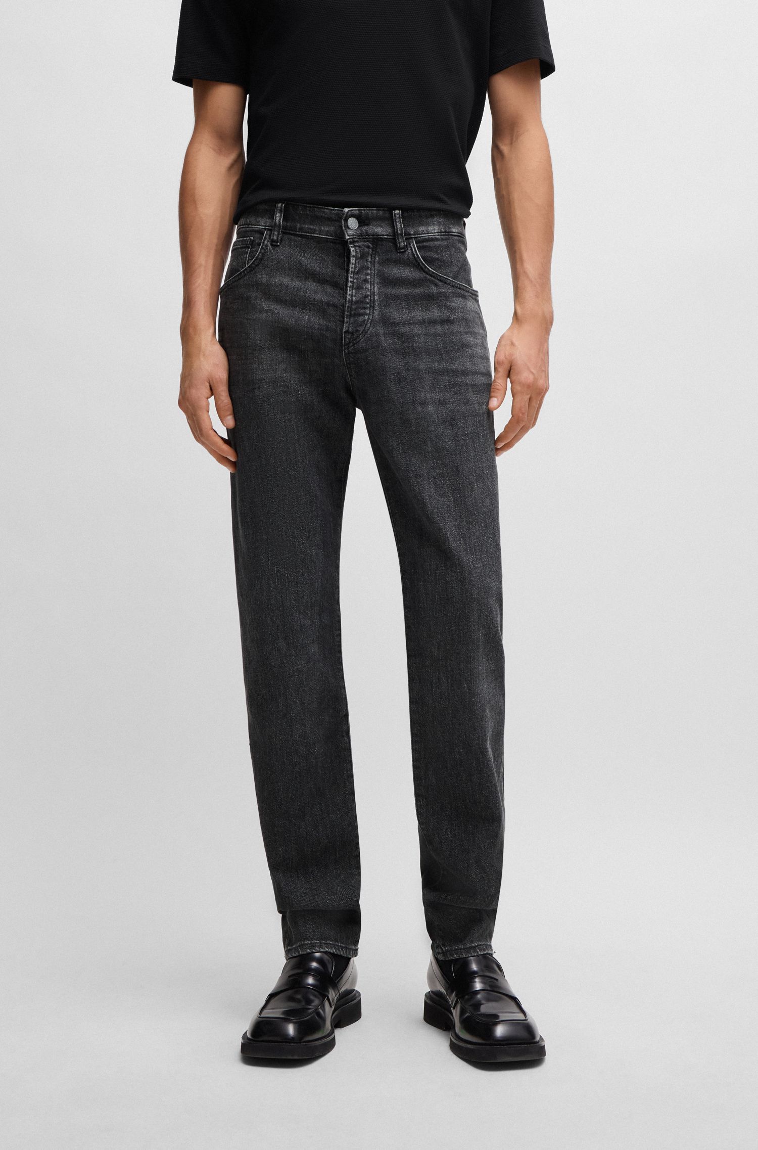 BOSS - Quần jean vừa vặn vải denim co giãn cơ học màu xám