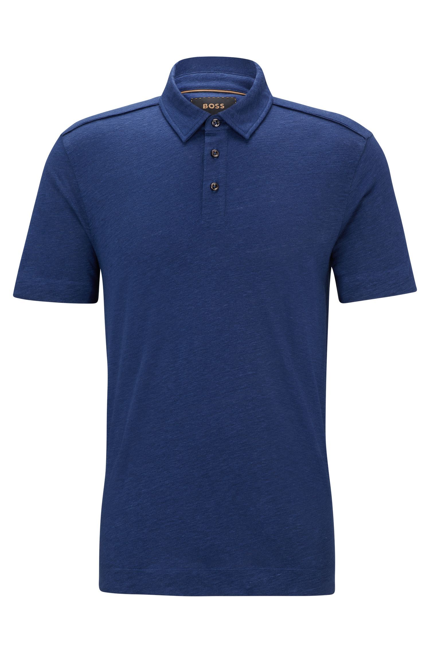 BOSS - Áo polo hoạt tiết ống bằng vải lanh và lụa