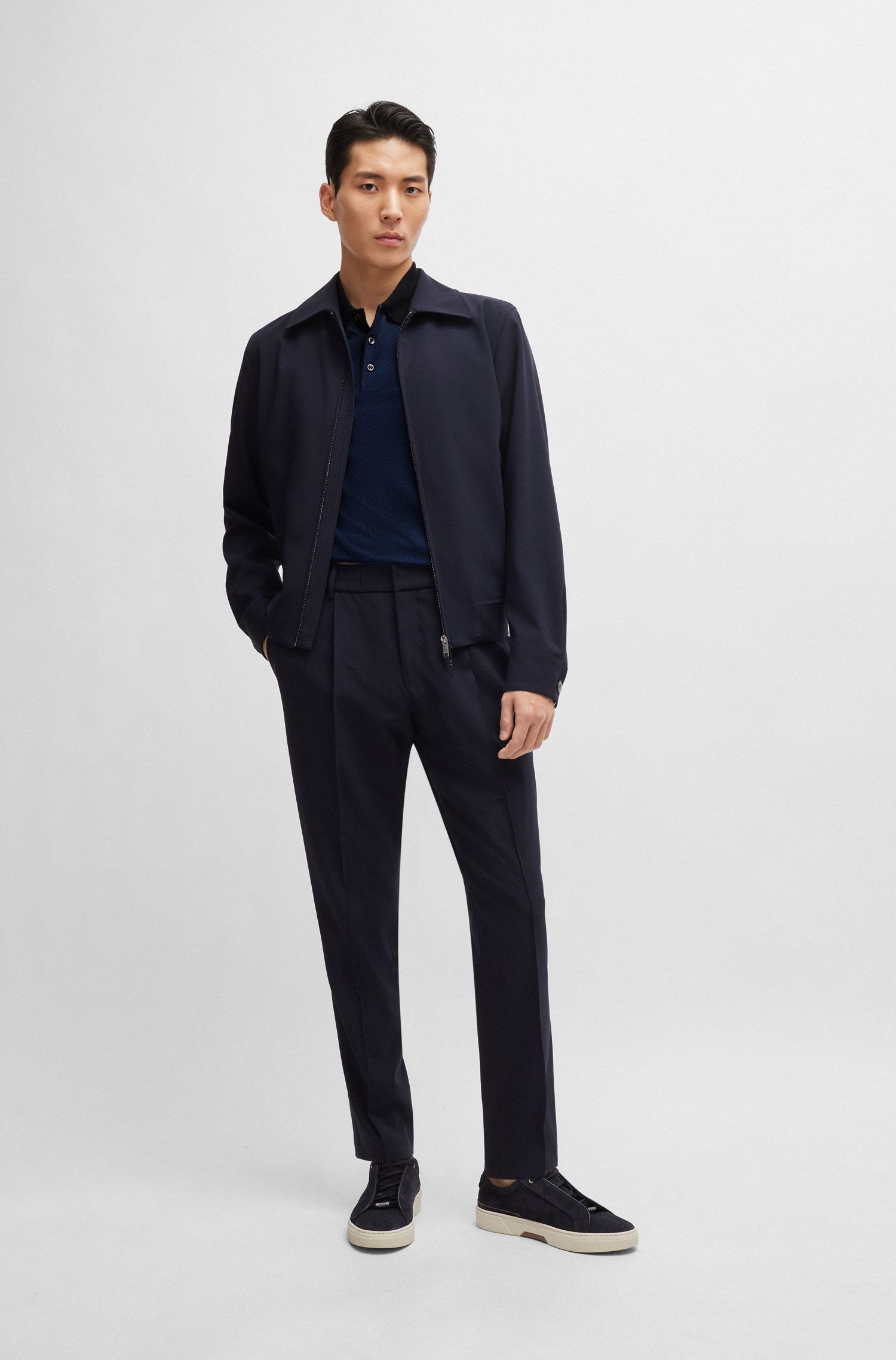 BOSS - Áo polo vải lụa và cotton