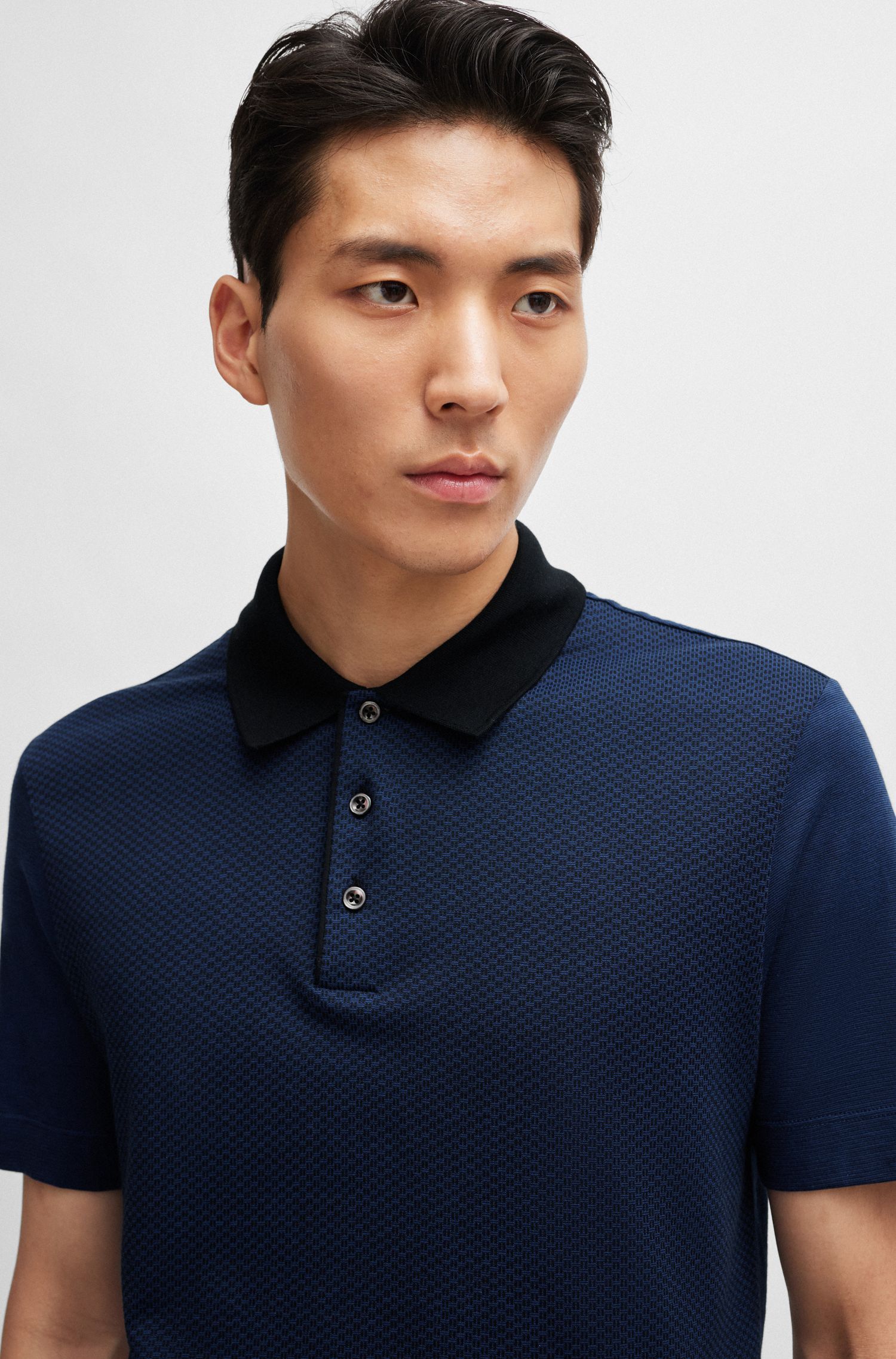 BOSS - Áo polo vải lụa và cotton