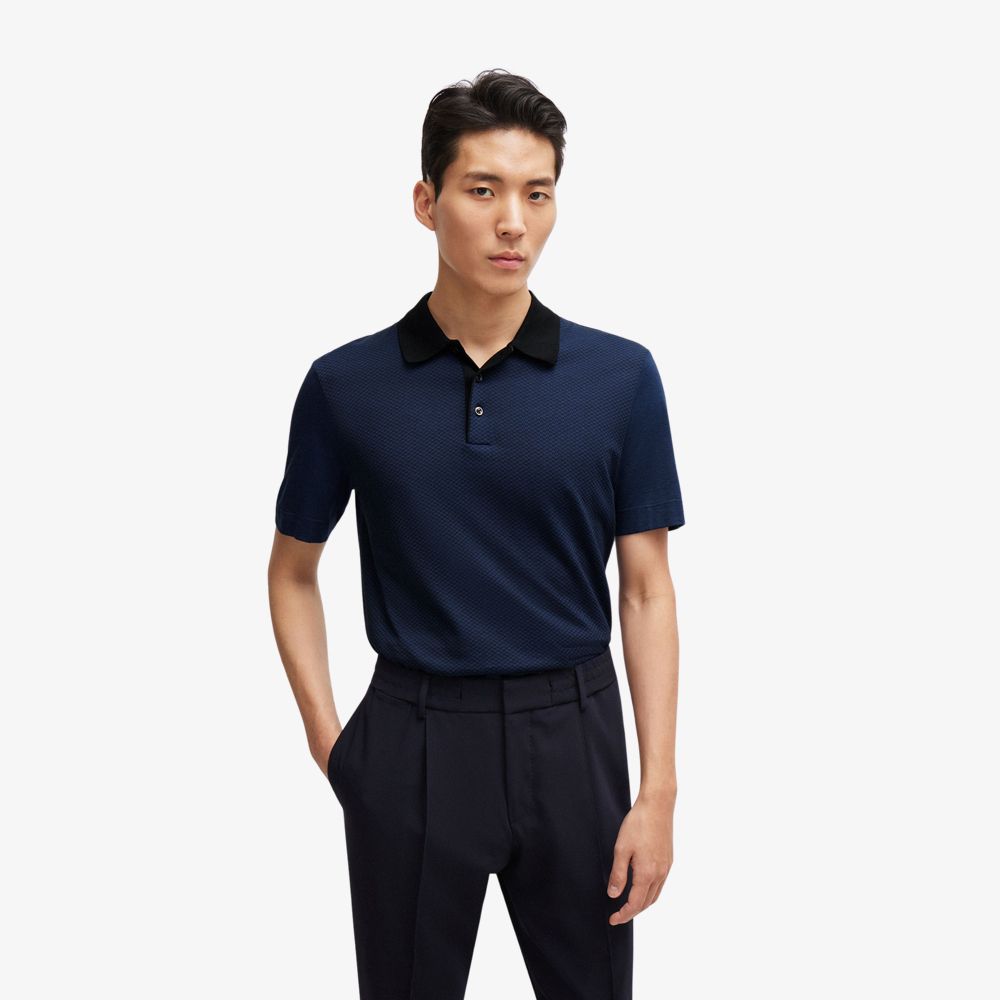 BOSS - Áo polo vải lụa và cotton