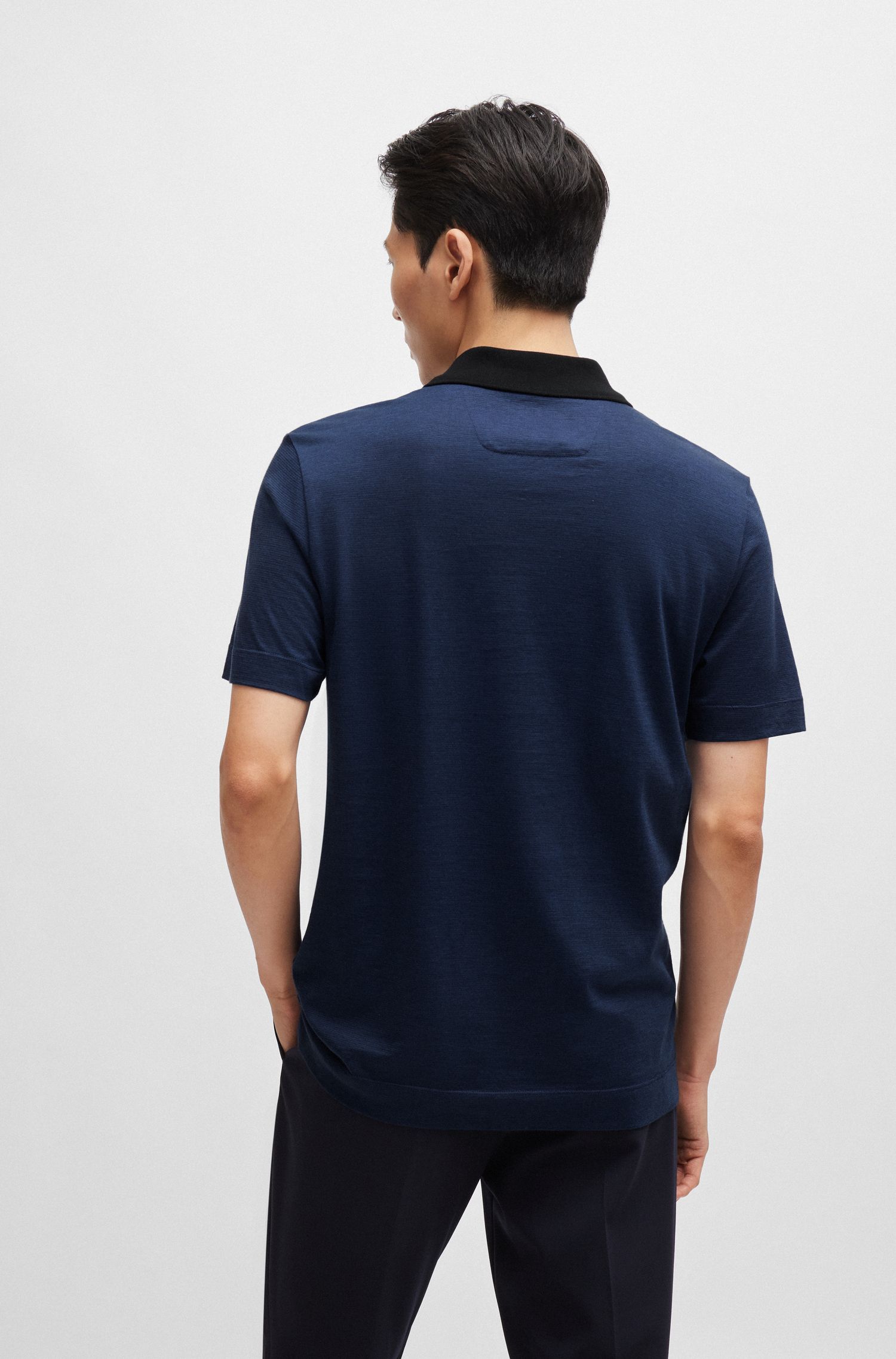 BOSS - Áo polo vải lụa và cotton
