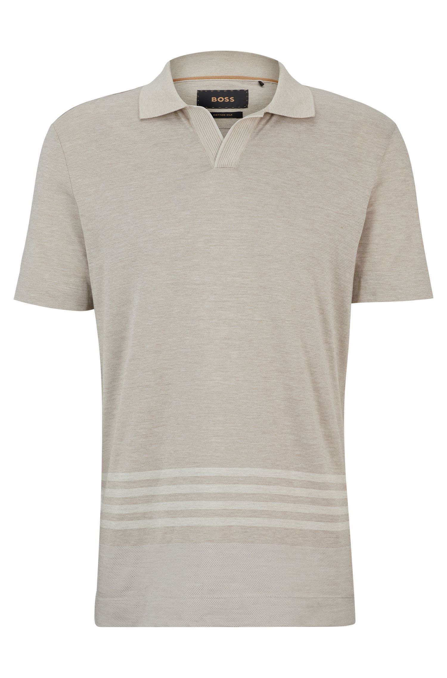 BOSS - Áo polo cotton lụa họa tiết sọc