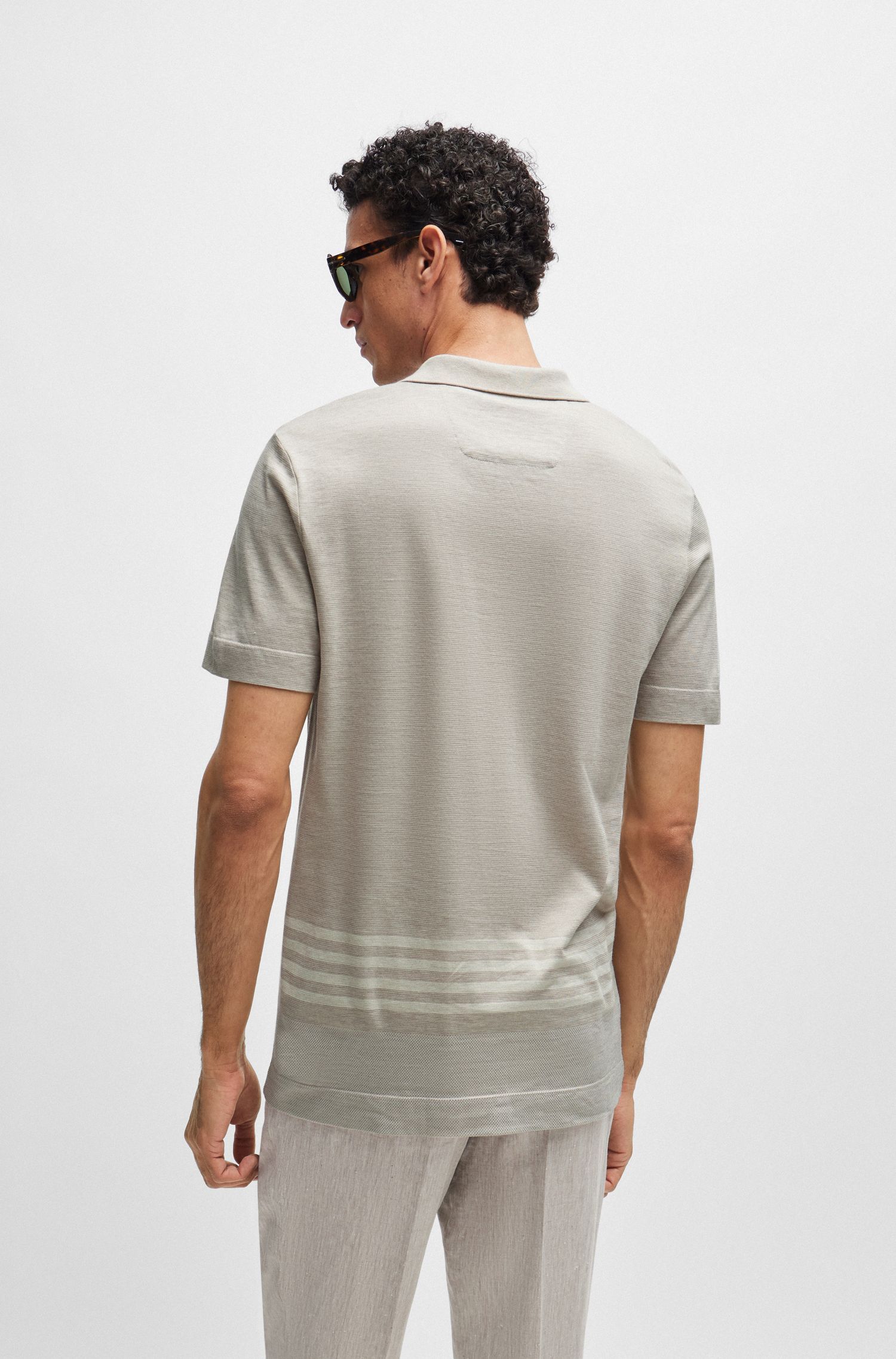 BOSS - Áo polo cotton lụa họa tiết sọc