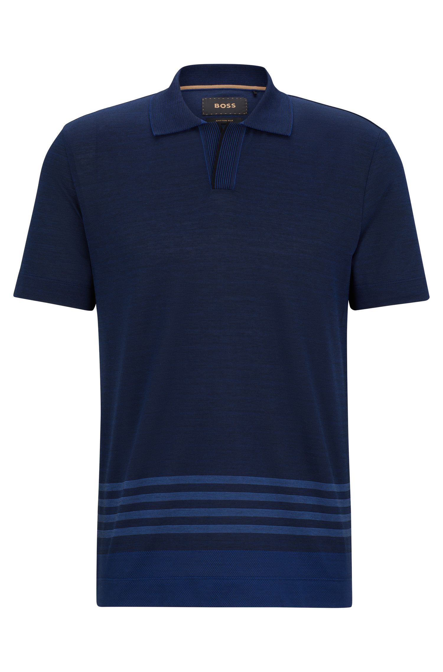 BOSS - Áo polo cotton lụa họa tiết sọc