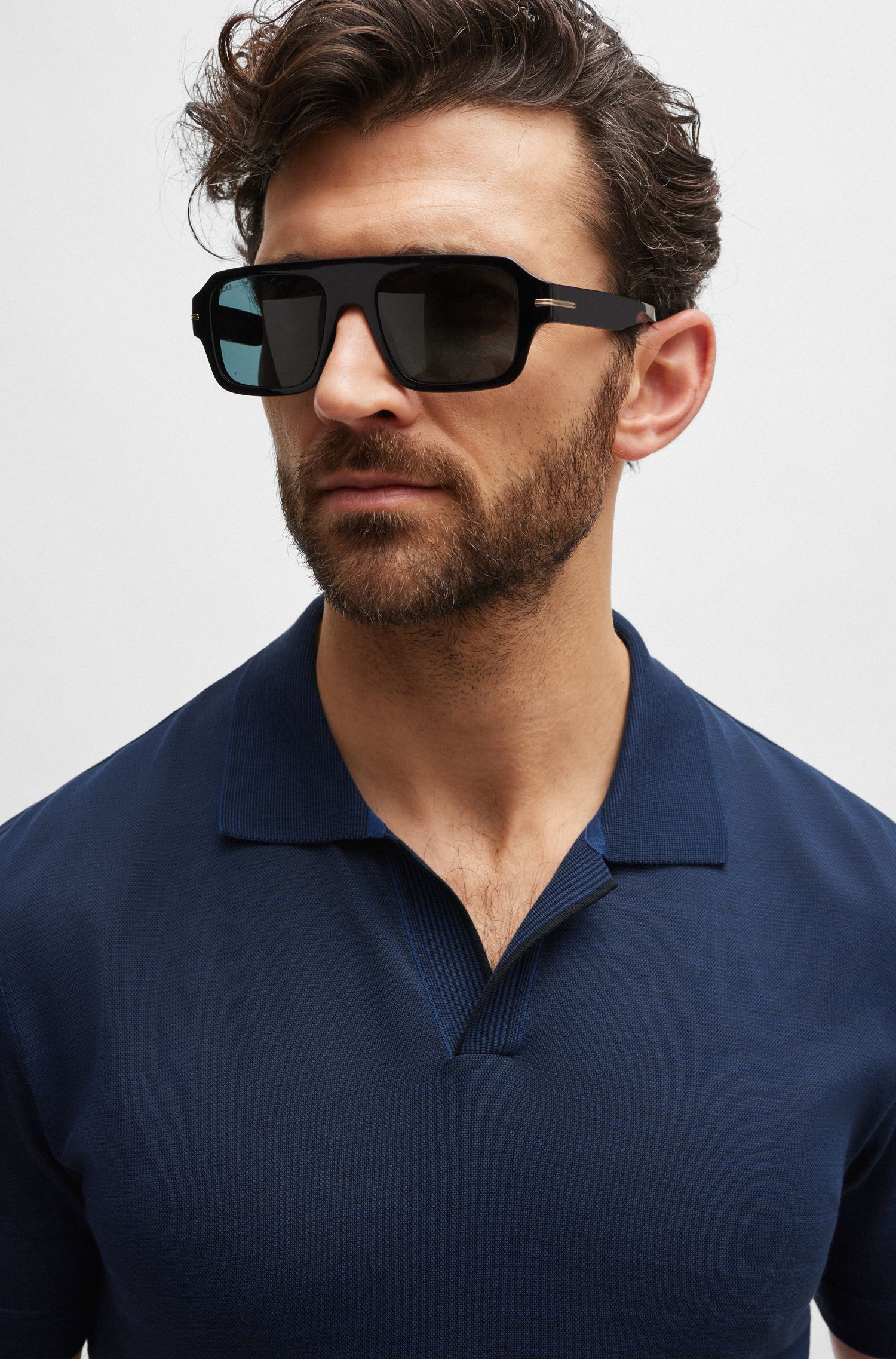 BOSS - Áo polo cotton lụa họa tiết sọc