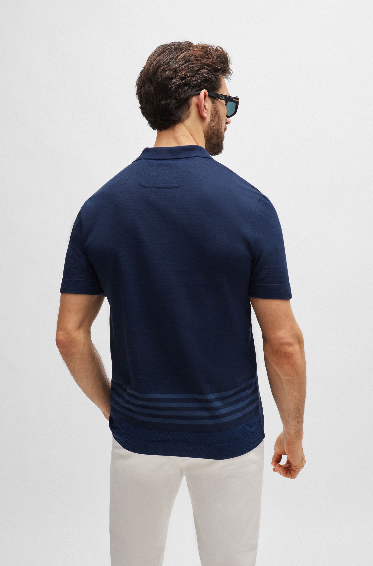 BOSS - Áo polo cotton lụa họa tiết sọc