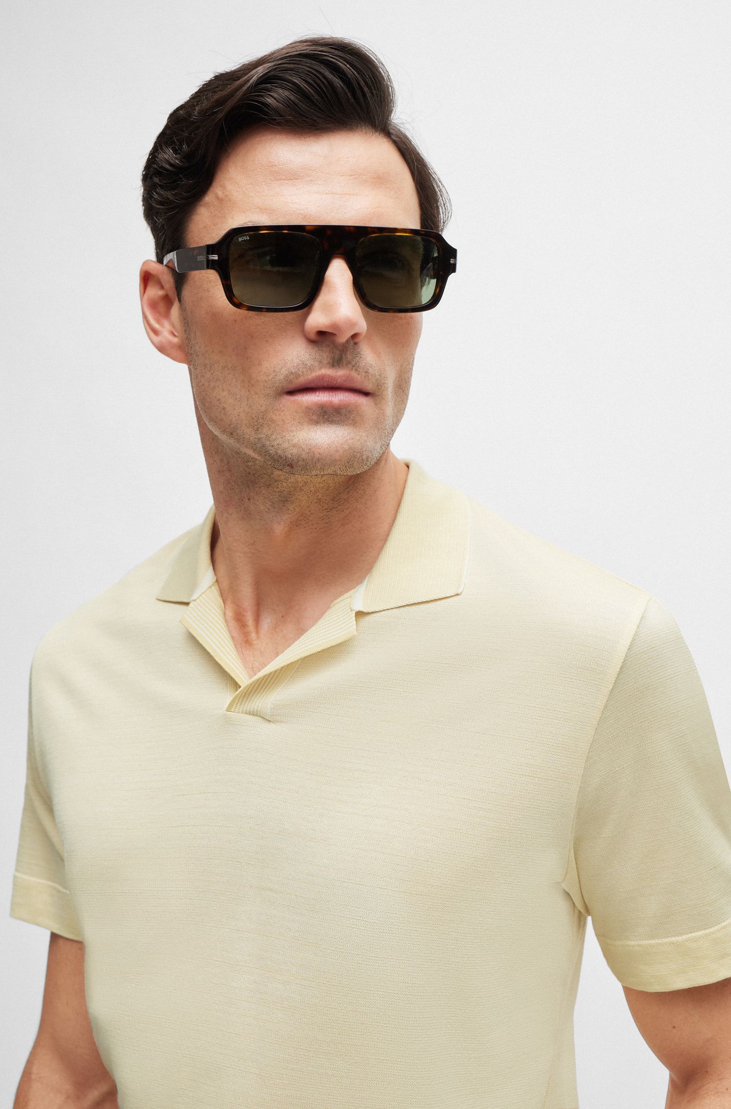 BOSS - Áo polo cotton lụa họa tiết sọc