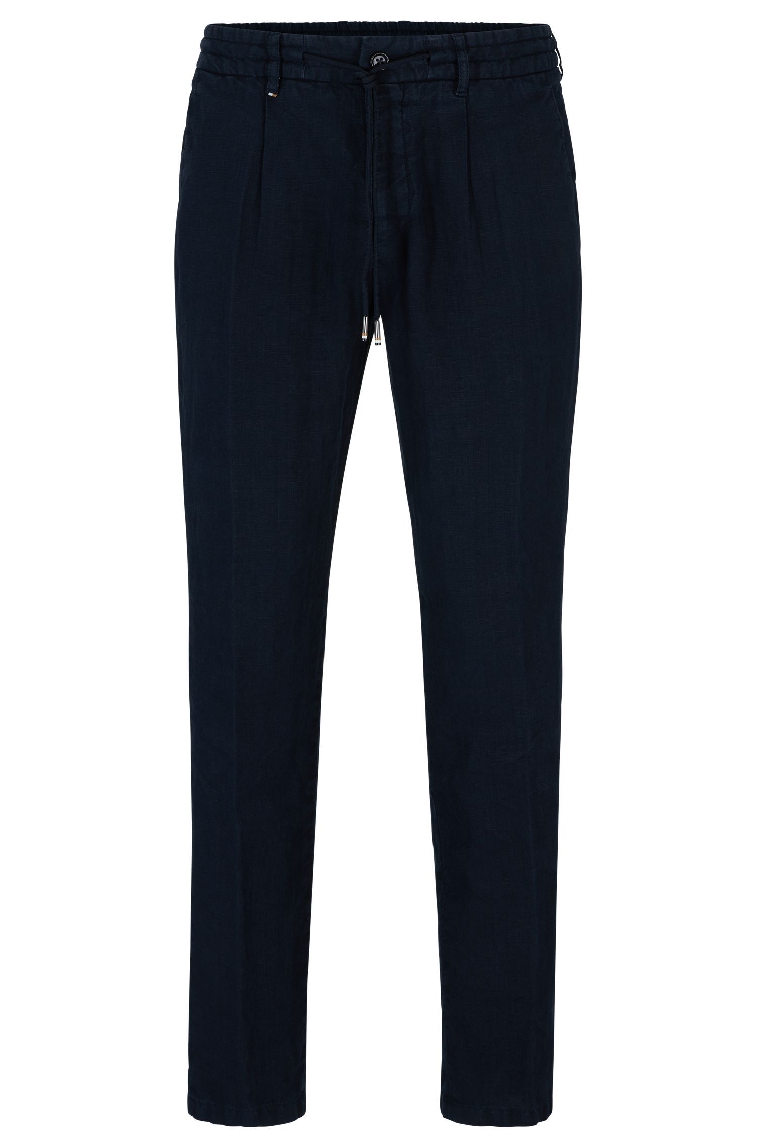 BOSS - Quần dáng ôm vừa vặn vải linen có dây buộc eo