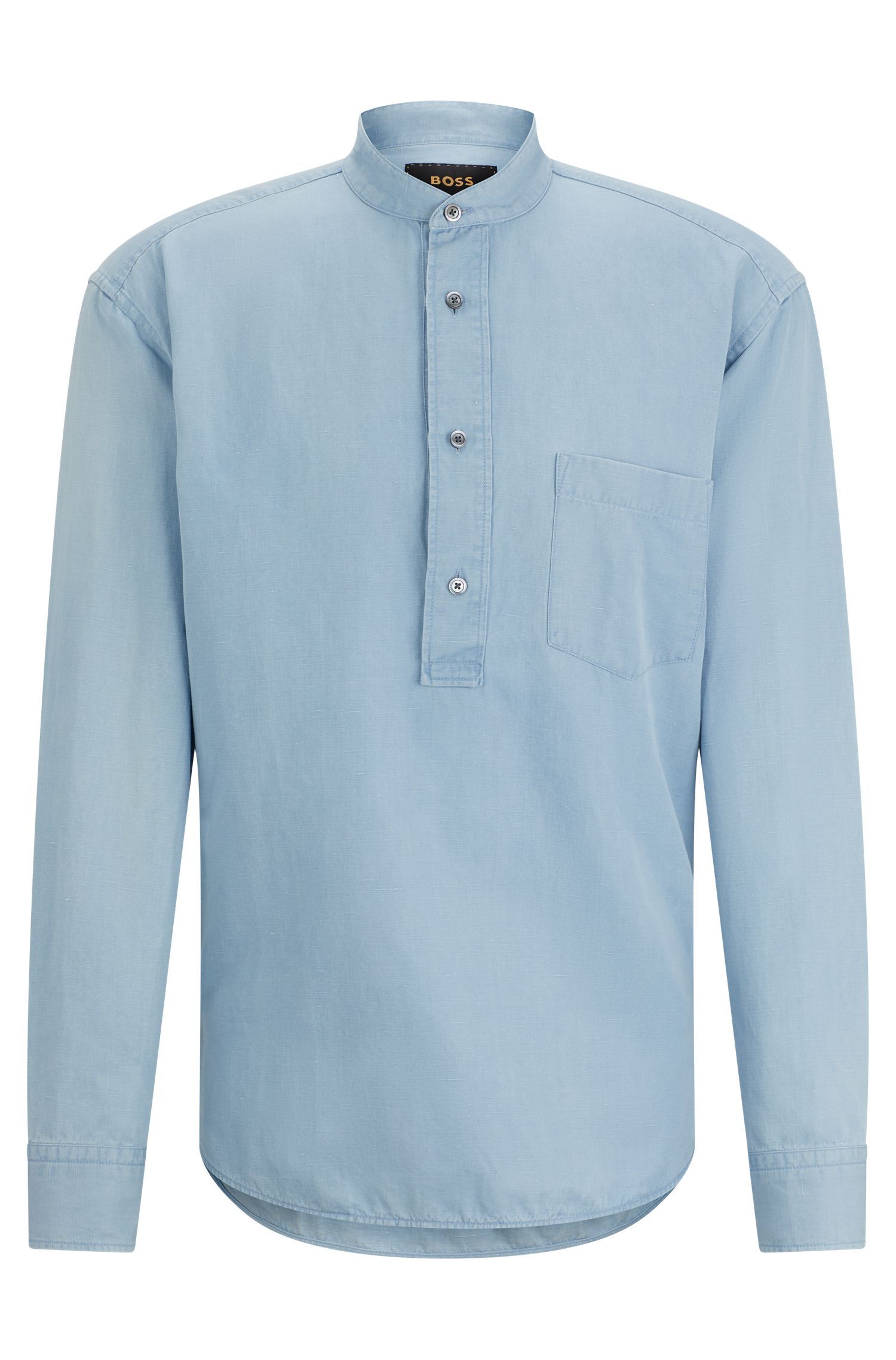 BOSS - Áo sơ mi vừa vặn vải cotton và vải linen