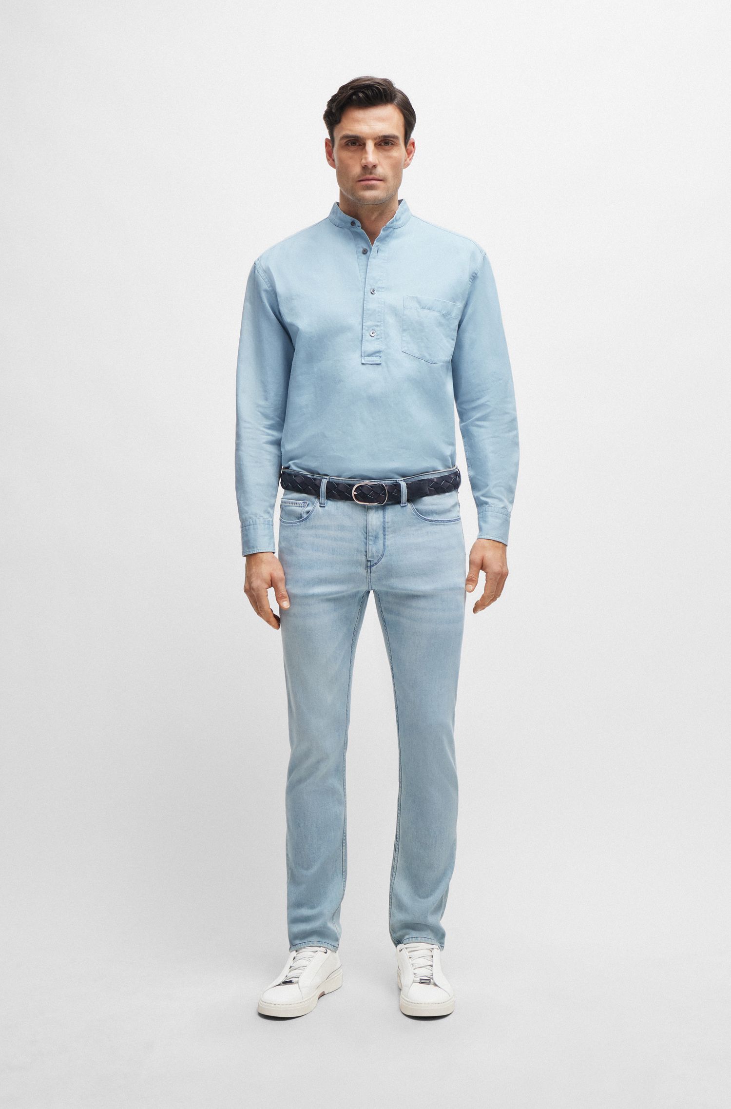 BOSS - Áo sơ mi vừa vặn vải cotton và vải linen
