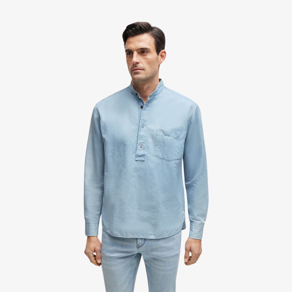 BOSS - Áo sơ mi vừa vặn vải cotton và vải linen