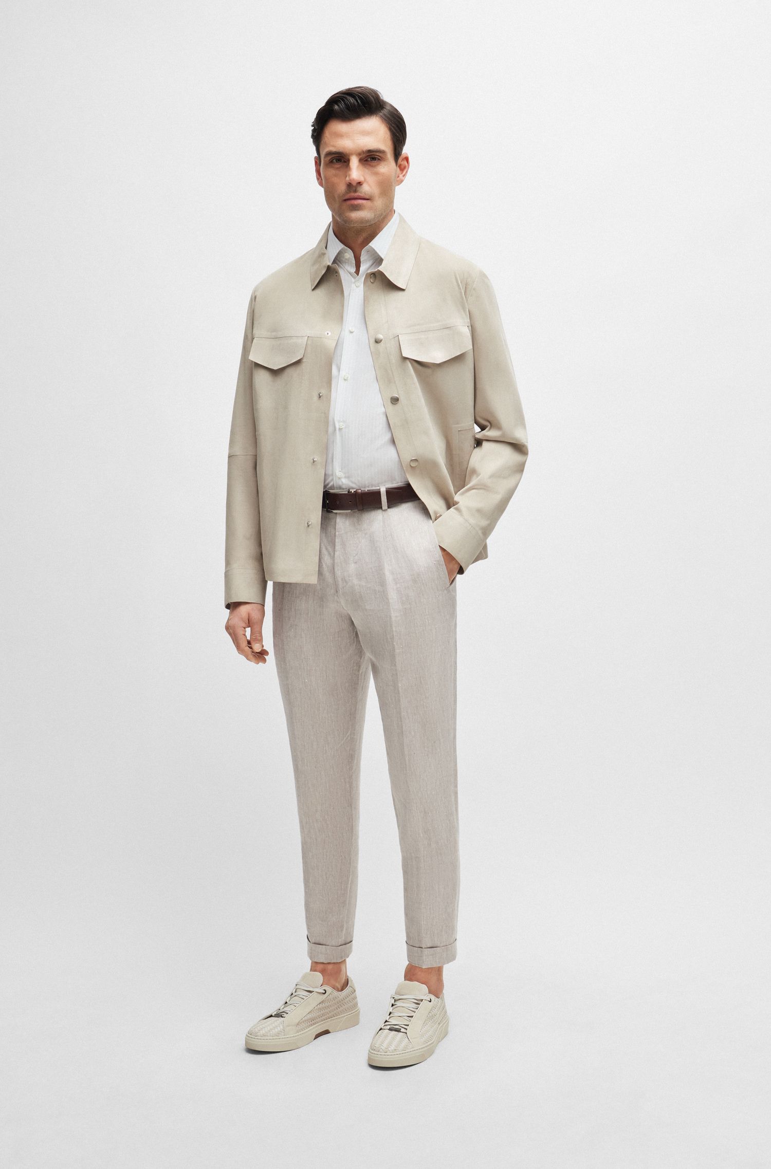 BOSS - Áo sơ mi cotton sọc vừa vặn