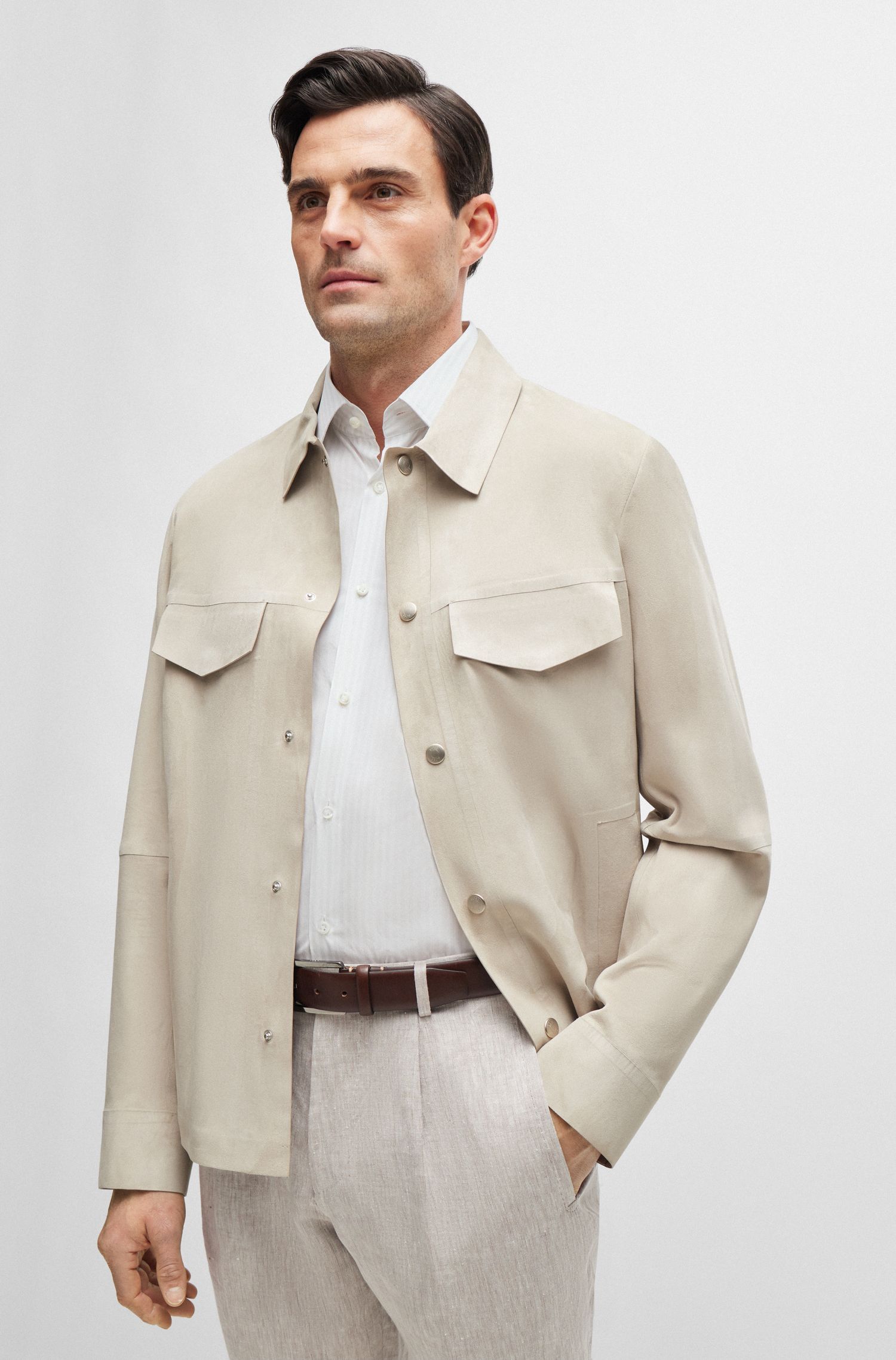 BOSS - Áo sơ mi cotton sọc vừa vặn