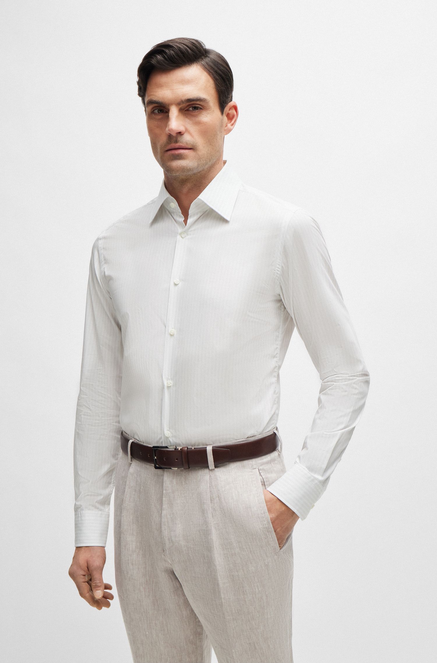 Áo sơ mi cotton sọc vừa vặn