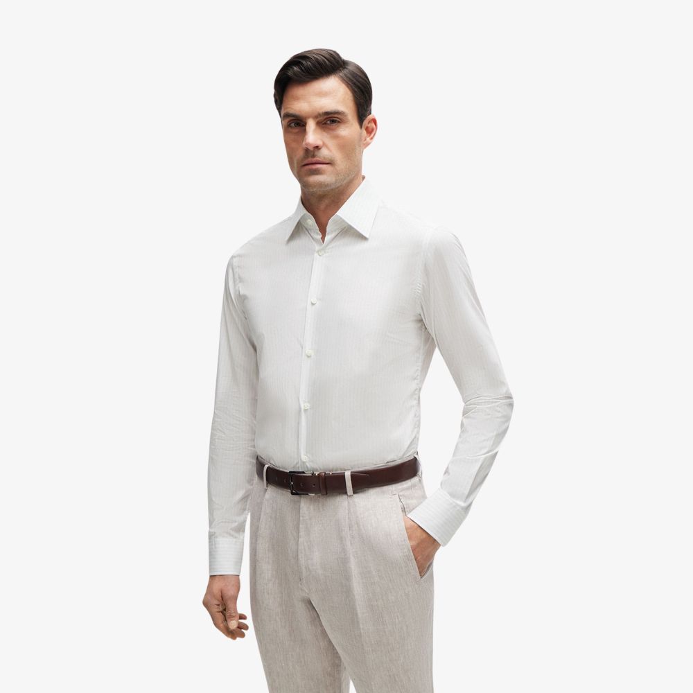 BOSS - Áo sơ mi cotton sọc vừa vặn