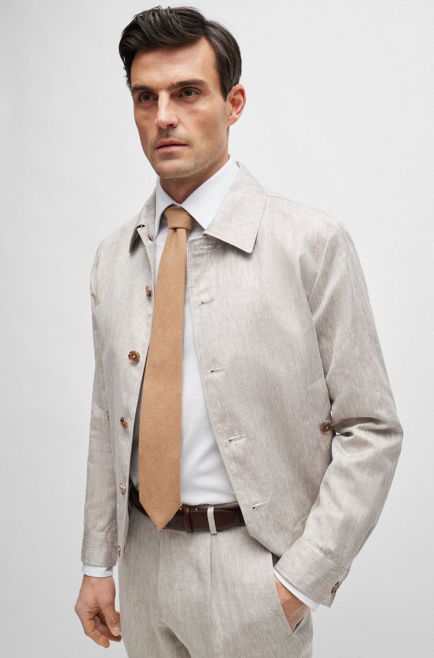 BOSS - Áo sơ mi ôm cotton co giãn