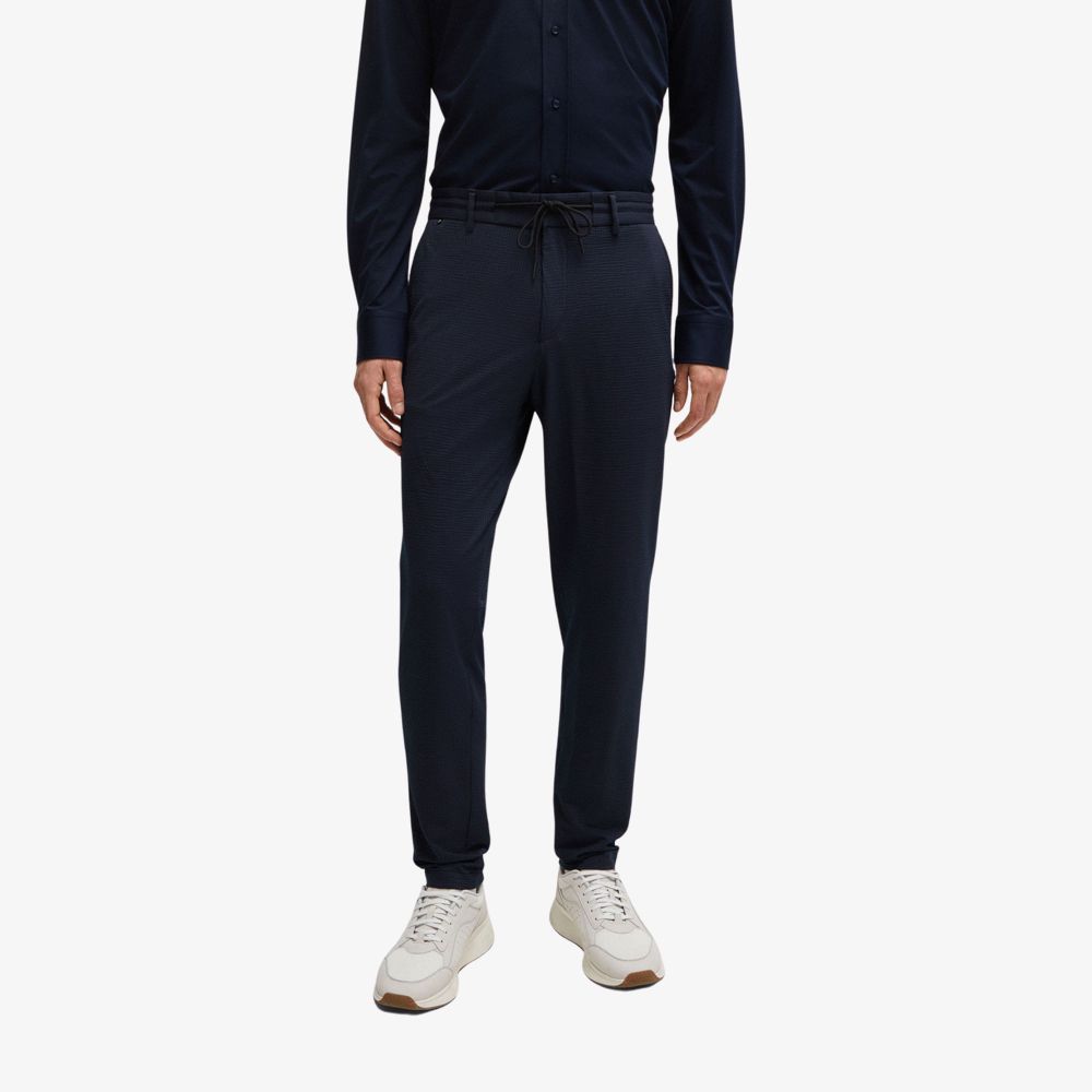 BOSS - Quần slim-fit chất vải sọc nhăn co giãn