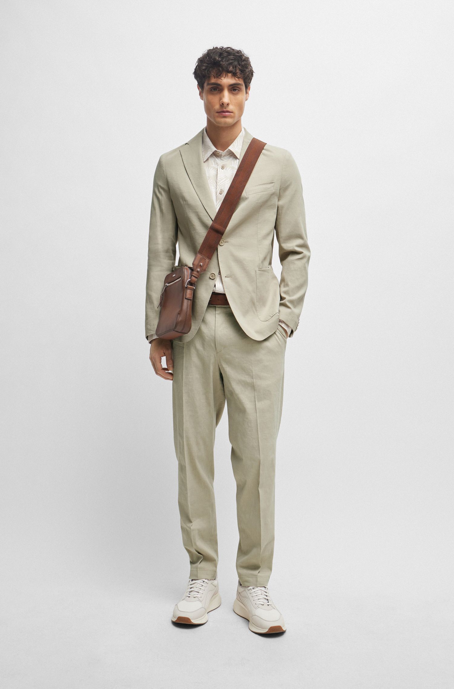 BOSS - Áo khoác blazer vừa vặn vải linen
