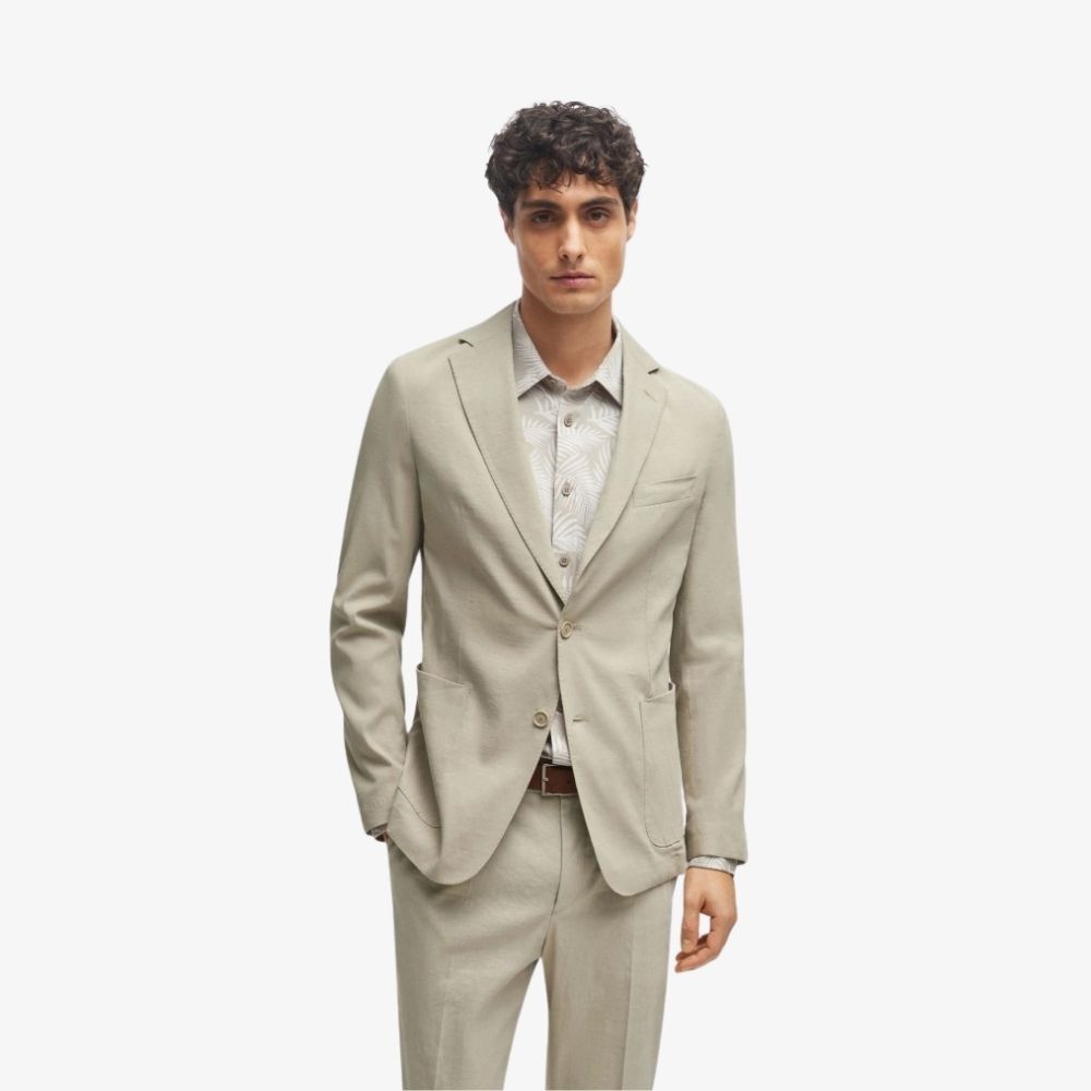 BOSS - Áo khoác blazer vừa vặn vải linen